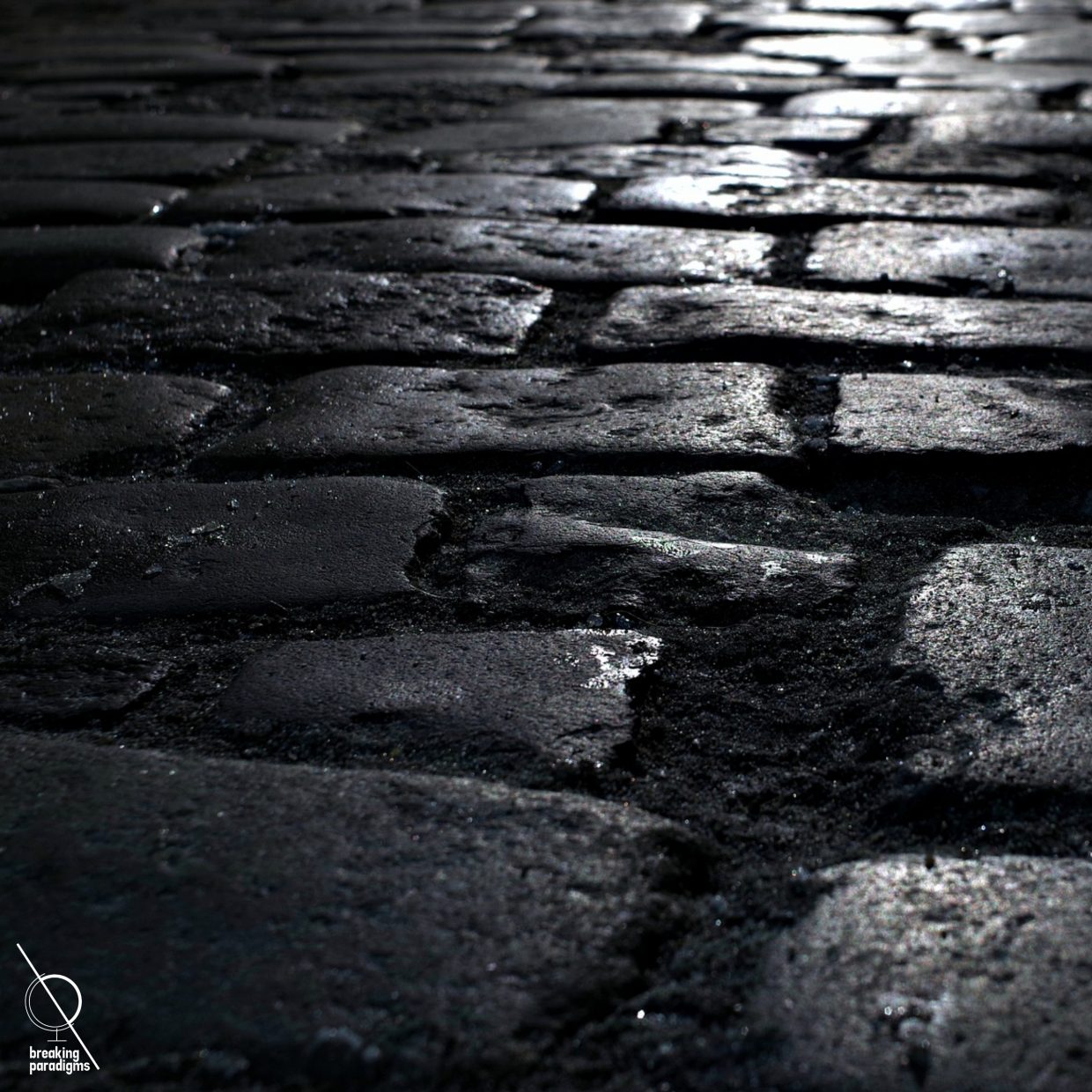 cobblestone road in the darkness